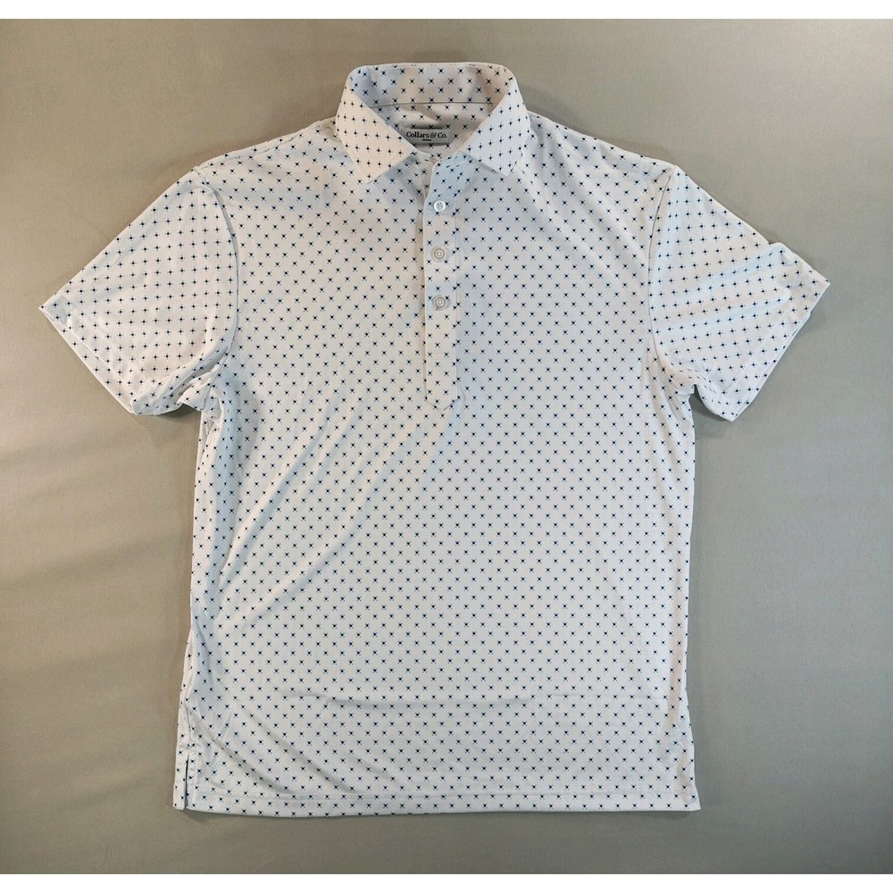 Collars & Co White Golf Dress Collar Polo Micro Pattern Short Sleeve Small